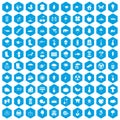 100 garden stuff icons set blue Royalty Free Stock Photo