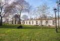 Garden of the Suleymaniye Mosque. Some of the tourists visiting the mosque are resting in the garden