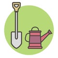 Garden supplies. Shovel and watering can. Vector flat style