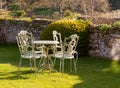 Garden table and chairs on lawn Royalty Free Stock Photo