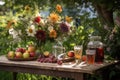 garden table with pimms drinks and floral centerpiece Royalty Free Stock Photo