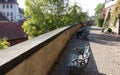 Garden terrace by the wall of Albrechtsburg Castle overlooking the old town, Meissen, Germany Royalty Free Stock Photo