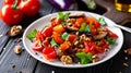 Garden-to-Plate Delight: Hearty Baked Vegetable Salad with Flavorful Sauce and Crunchy Nuts, Present