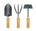 Garden tool for gardening work. Spade, rake, hoe. Vector illustration. Royalty Free Stock Photo