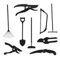 Garden tool icon collection - vector silhouette illustration Royalty Free Stock Photo