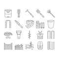 garden tool shovel rake icons set vector