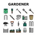 garden tool shovel rake icons set vector