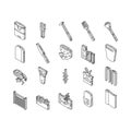 garden tool shovel rake isometric icons set vector Royalty Free Stock Photo