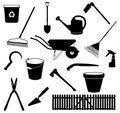 Garden Tool Silhouettes, Set Farming Gardening Equipments