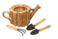 Garden tool and wood fiower pot Royalty Free Stock Photo