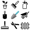 Garden tool icon collection - vector outline and silhouette illustration Royalty Free Stock Photo