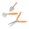 Garden tools: Chopper, scapula, rake isolated against a white background Royalty Free Stock Photo