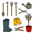 Garden tools doodle icon, vector color line illustration Royalty Free Stock Photo