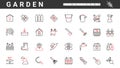 Garden tools and farming equipment for landscape design thin red and black line icons set Royalty Free Stock Photo