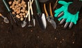 Garden tools and fertile soil. Royalty Free Stock Photo