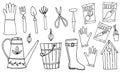 Garden tools, Line Art Design, Icons Big Set. Vector Set of illustrations. Spring Season Items Royalty Free Stock Photo