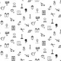 Garden tools line icons vector seamless pattern.