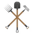 Garden tools mini-set. shovel, rake and hoe vector illustration