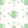 Garden tools pattern: watering can, ax, nippers and chopper Royalty Free Stock Photo