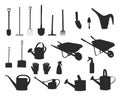 Garden tools silhouette, Gardening tools and equipment\'s silhouette, Royalty Free Stock Photo
