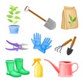 Garden Tools with Watering Can and Ironmongery Vector Set Royalty Free Stock Photo