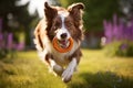 Garden training session with a lively brown border collie dog Royalty Free Stock Photo