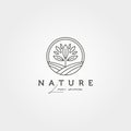 Garden tree landscape logo vector symbol illustration design, line art nature logo design Royalty Free Stock Photo