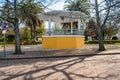 Yellow bandstand in Campo da RestauraÃÂ§ÃÂ£o garden, Ponte de Sor PORTUGAL