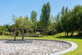 Garden of Troia covered with green trees during a sunny day in Grandola municipality, Portugal