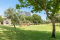 Garden of Troia covered with green trees and walkways, Grandola municipality, Portugal