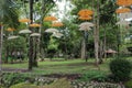 Garden umbrella arrangement. One of the parks in Central Java, Yogyakarta