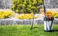 Garden Use Atomizing Backpack Sprayer on a Lawn