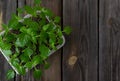Garden and vegetable garden .Spring planting.Fresh young pepper sprouts in a box.Green seedlings on a rustic wooden table.Green