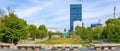 garden view of Skanderberg square in the center of the capital Tirana in Albania. Royalty Free Stock Photo