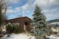 Garden village cottage in winter