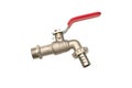 A hose plug quarter turn lever type ball valve water tap with red handle