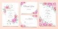 Garden wedding invitation card template set with soft watercolor flowers and leaves decoration. Garden roses and peonies card