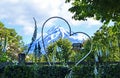 Garden wedding setting & giant floral heart front of snow capped mountain