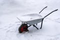 Wheelbarrow under the snow Royalty Free Stock Photo