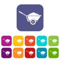 Garden wheelbarrow icons set