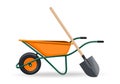 Garden wheelbarrow with a shovel. Agricultural tool