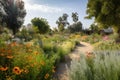 garden with wildflowers and native plant species, providing food for diverse pollinators