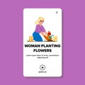 garden woman planting flowers vector