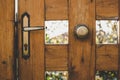 Garden wooden door background texture object with handle lock and knob exterior
