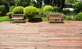 chair on wood deck wooden outdoor backyard patio in garden Royalty Free Stock Photo