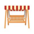 Garden wooden swing with striped awning vector illustration