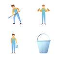 Garden work icons set cartoon . Agriculture worker produce food product