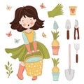 GARDEN WORK Spring Season Care Detail Vector Illustration Set