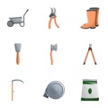 Garden work tools icon set, cartoon style Royalty Free Stock Photo