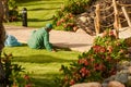 Garden worker making lawn landscaping